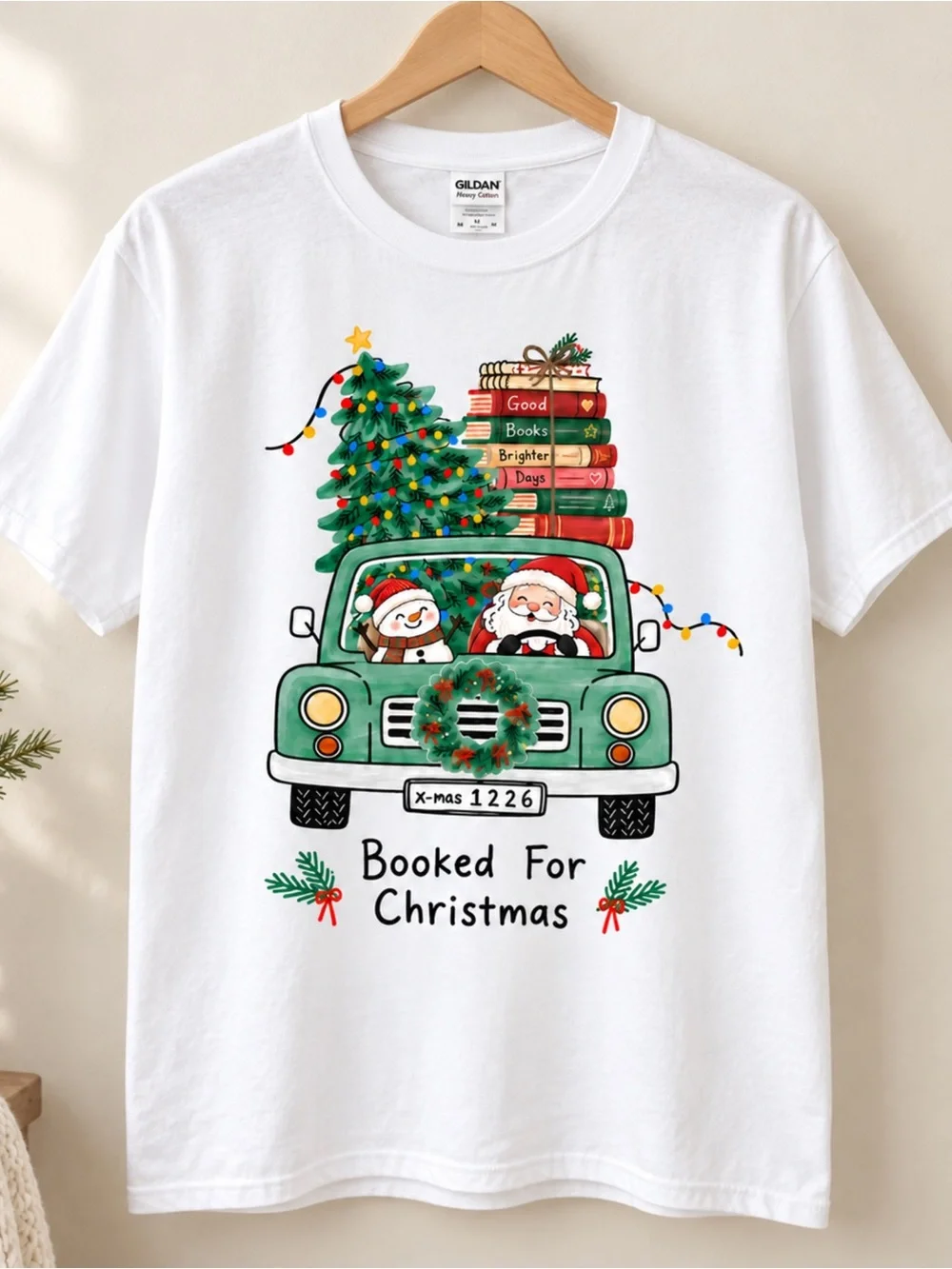 Gildan Booked For Christmas Book Lover Graphic T-Shirt NWT